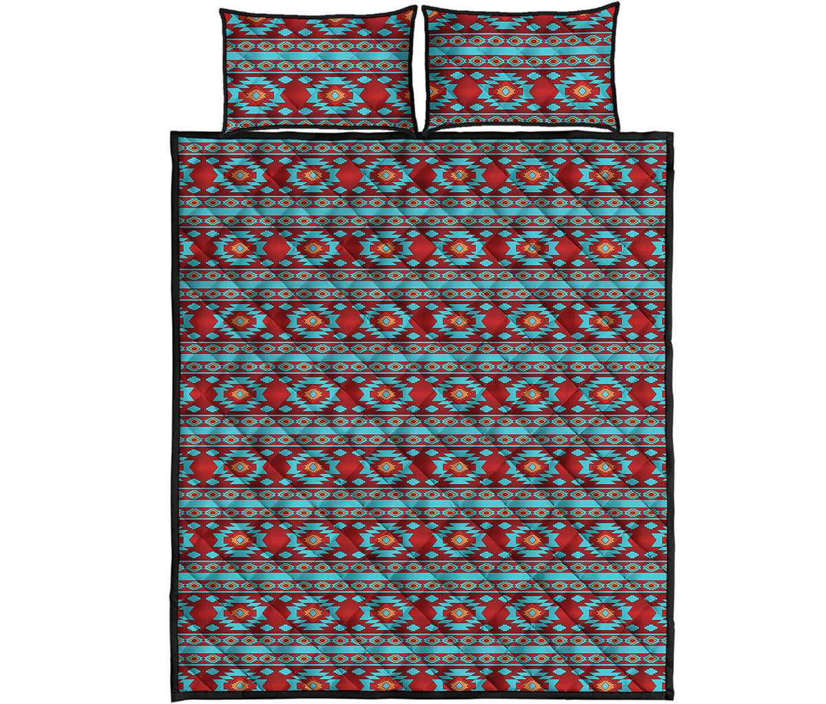 Red And Teal Southwestern Pattern Print Quilt Bed Set
