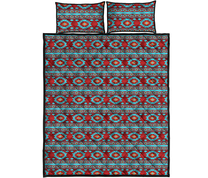 Red And Teal Southwestern Pattern Print Quilt Bed Set
