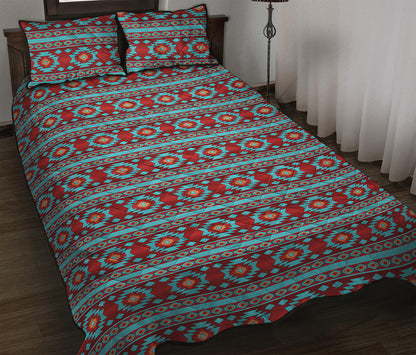 Red And Teal Southwestern Pattern Print Quilt Bed Set