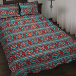 Red And Teal Southwestern Pattern Print Quilt Bed Set