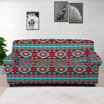 Red And Teal Southwestern Pattern Print Sofa Cover