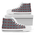 Red And Teal Southwestern Pattern Print White High Top Sneakers