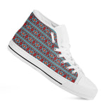 Red And Teal Southwestern Pattern Print White High Top Shoes