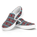 Red And Teal Southwestern Pattern Print White Slip On Sneakers