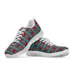 Red And Teal Southwestern Pattern Print White Sneakers