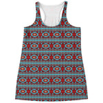 Red And Teal Southwestern Pattern Print Women's Racerback Tank Top