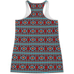 Red And Teal Southwestern Pattern Print Women's Racerback Tank Top