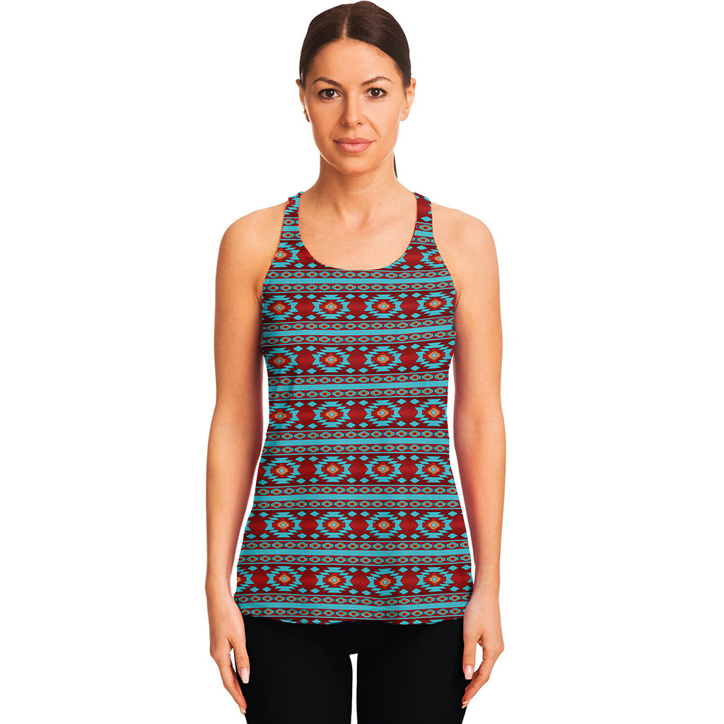 Red And Teal Southwestern Pattern Print Women's Racerback Tank Top