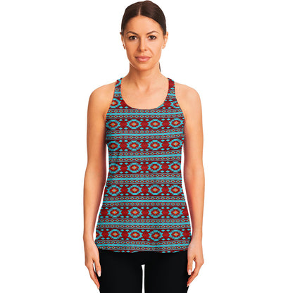 Red And Teal Southwestern Pattern Print Women's Racerback Tank Top