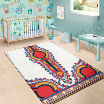 Red And White African Dashiki Print Area Rug
