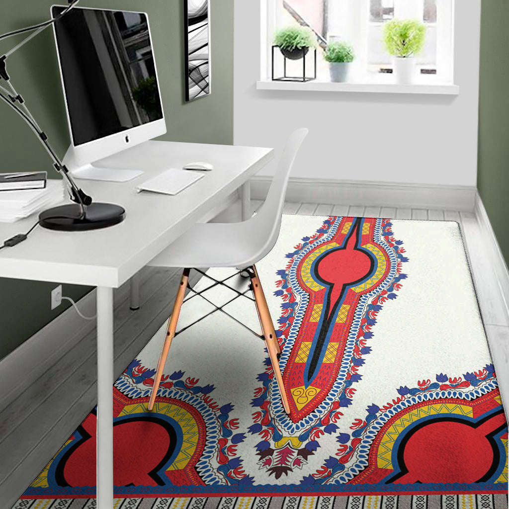 Red And White African Dashiki Print Area Rug