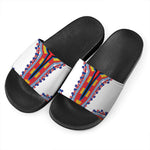 Red And White African Dashiki Print Black Slide Sandals