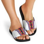 Red And White African Dashiki Print Black Slide Sandals