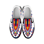 Red And White African Dashiki Print Black Slip On Shoes