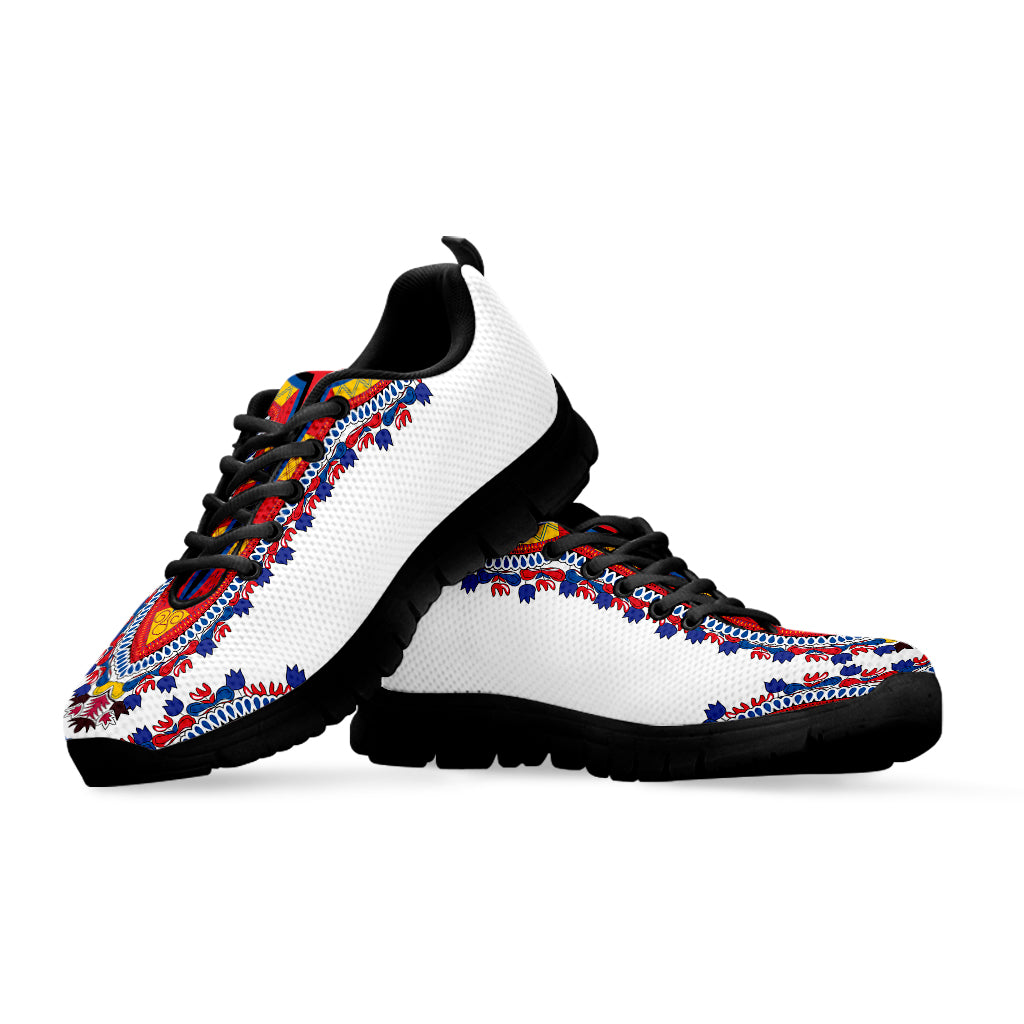 Red And White African Dashiki Print Black Sneakers