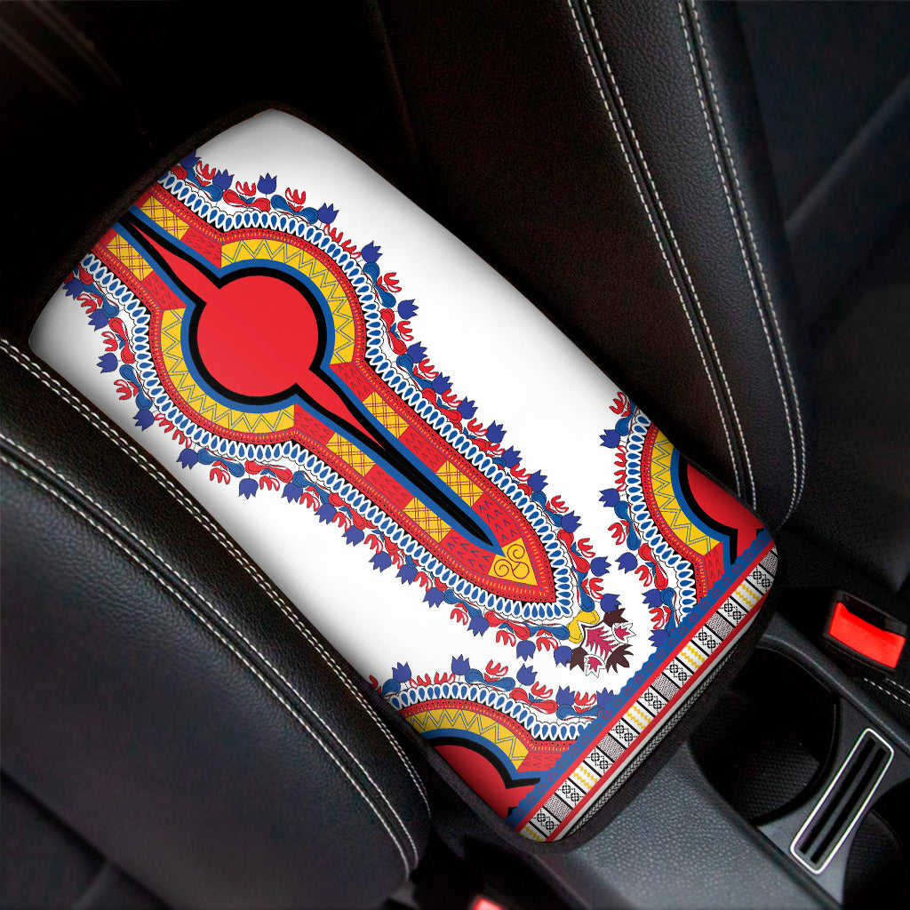 Red And White African Dashiki Print Car Center Console Cover