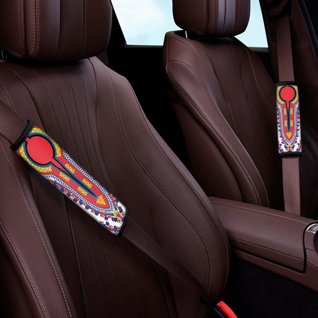 Red And White African Dashiki Print Car Seat Belt Covers
