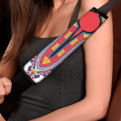 Red And White African Dashiki Print Car Seat Belt Covers
