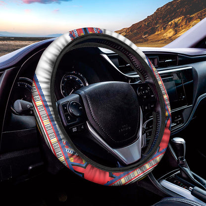 Red And White African Dashiki Print Car Steering Wheel Cover