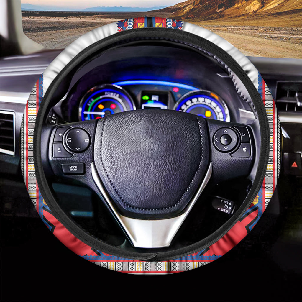 Red And White African Dashiki Print Car Steering Wheel Cover