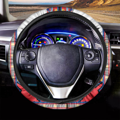 Red And White African Dashiki Print Car Steering Wheel Cover
