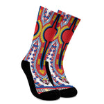 Red And White African Dashiki Print Crew Socks