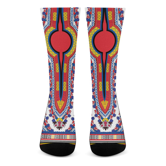 Red And White African Dashiki Print Crew Socks