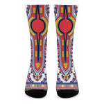 Red And White African Dashiki Print Crew Socks