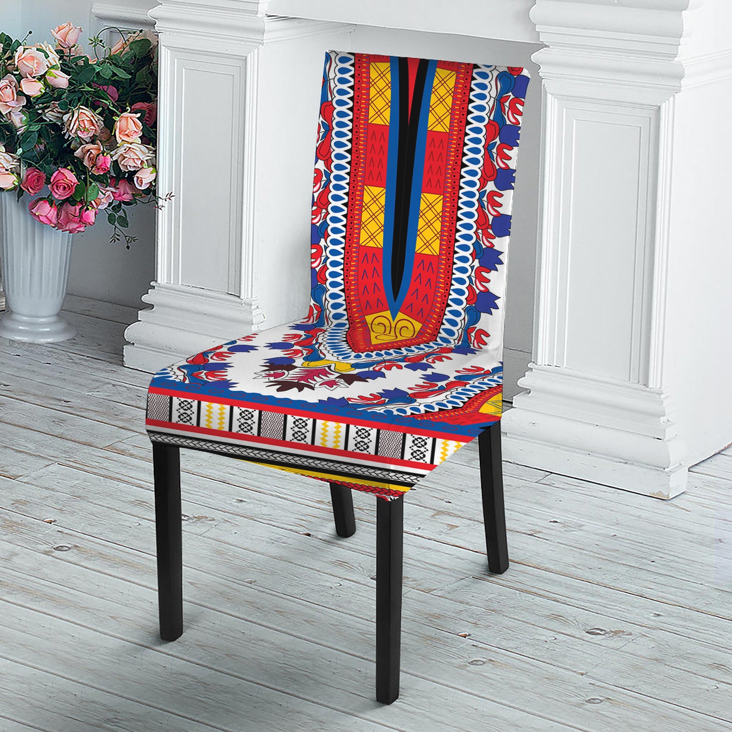Red And White African Dashiki Print Dining Chair Slipcover