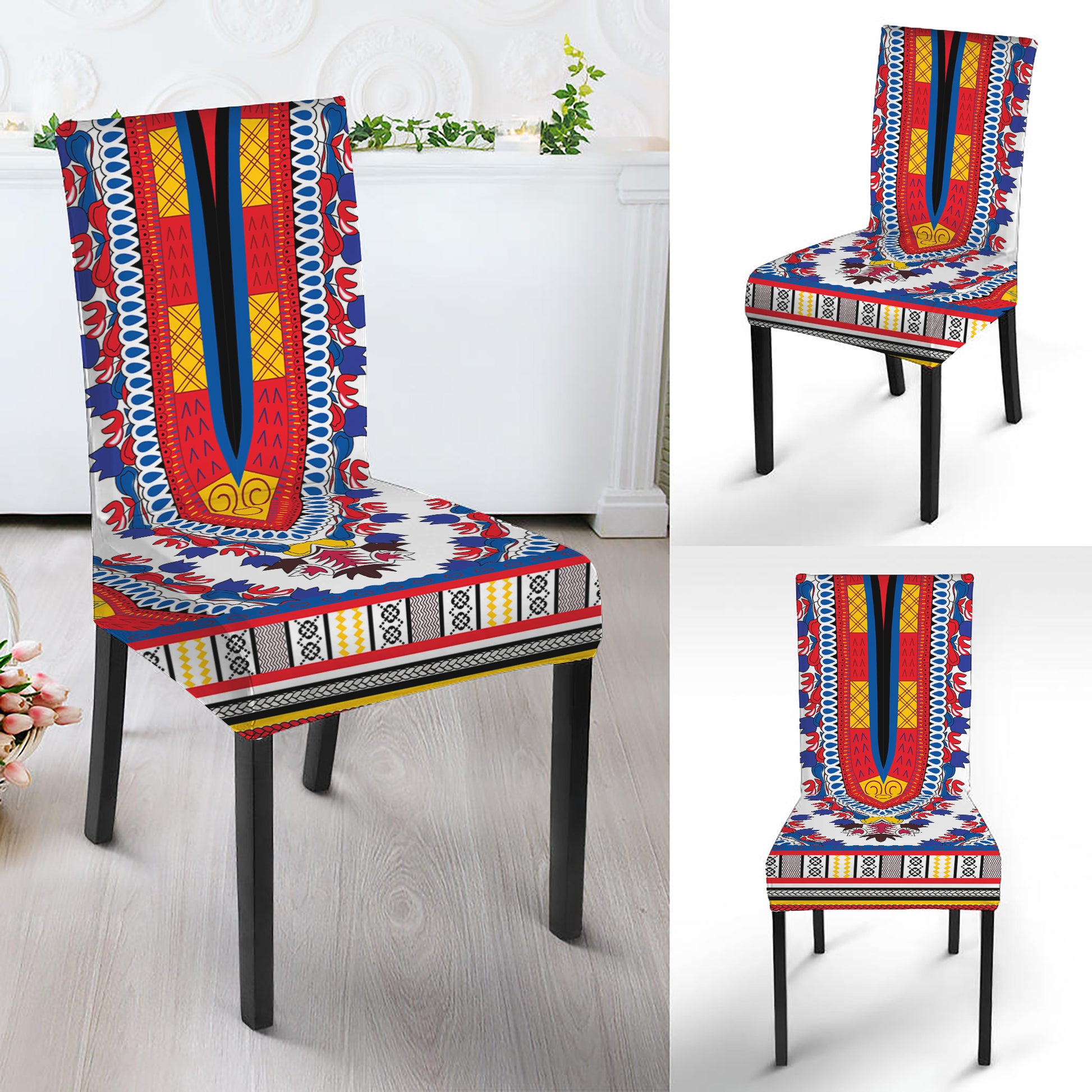 Red And White African Dashiki Print Dining Chair Slipcover