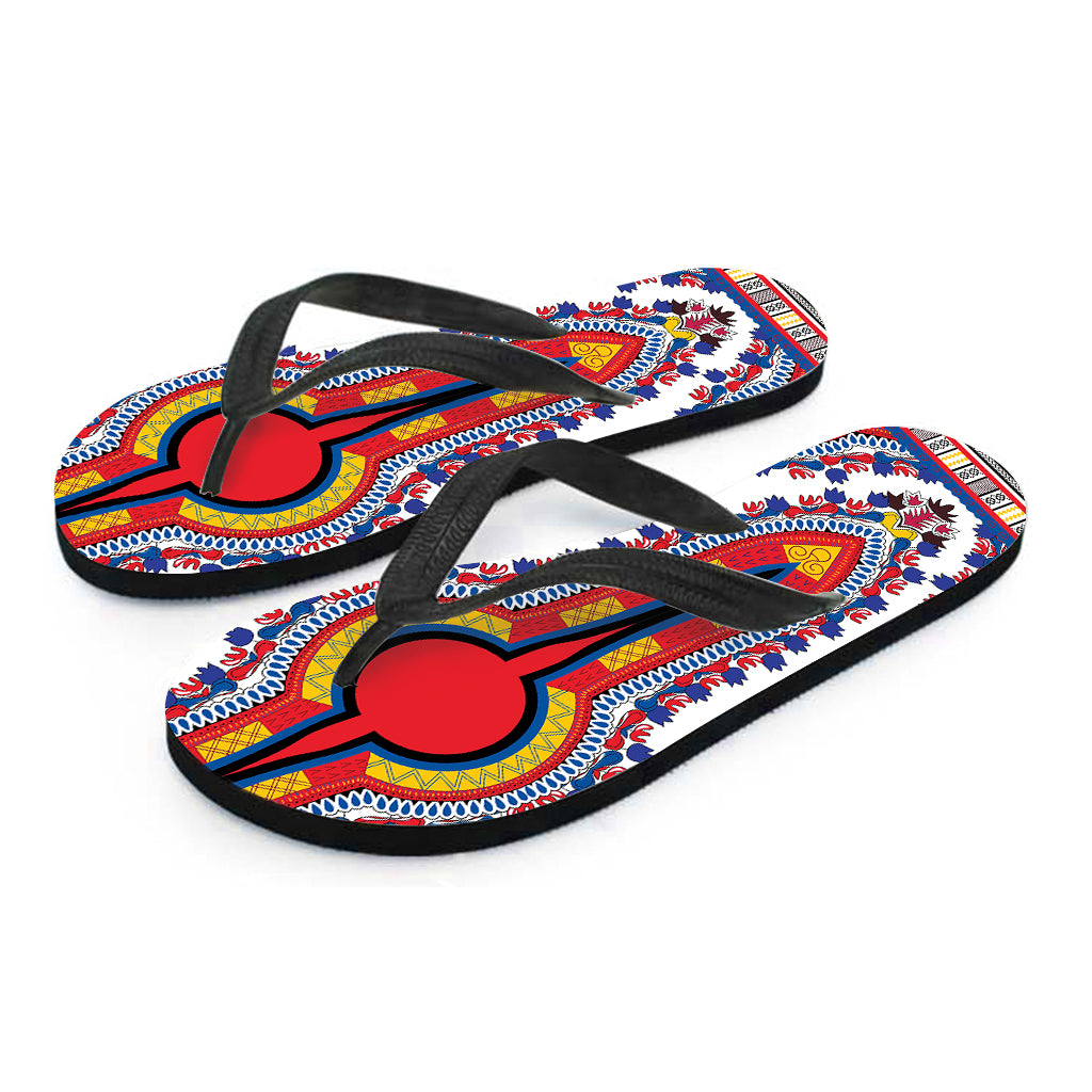 Red And White African Dashiki Print Flip Flops