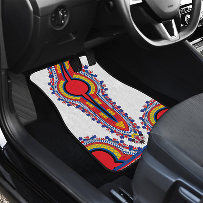 Red And White African Dashiki Print Front and Back Car Floor Mats