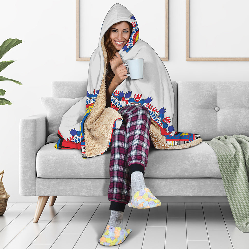 Red And White African Dashiki Print Hooded Blanket