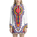 Red And White African Dashiki Print Pullover Hoodie Dress