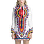 Red And White African Dashiki Print Hoodie Dress