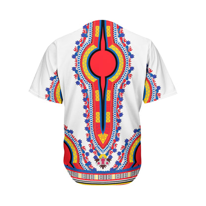 Red And White African Dashiki Print Men's Baseball Jersey