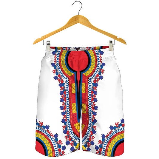 Red And White African Dashiki Print Men's Shorts