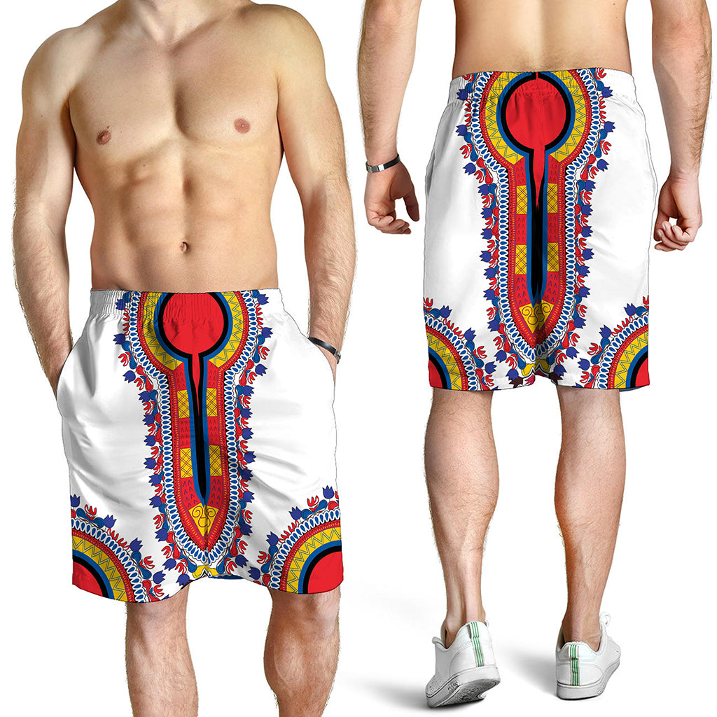 Red And White African Dashiki Print Men's Shorts