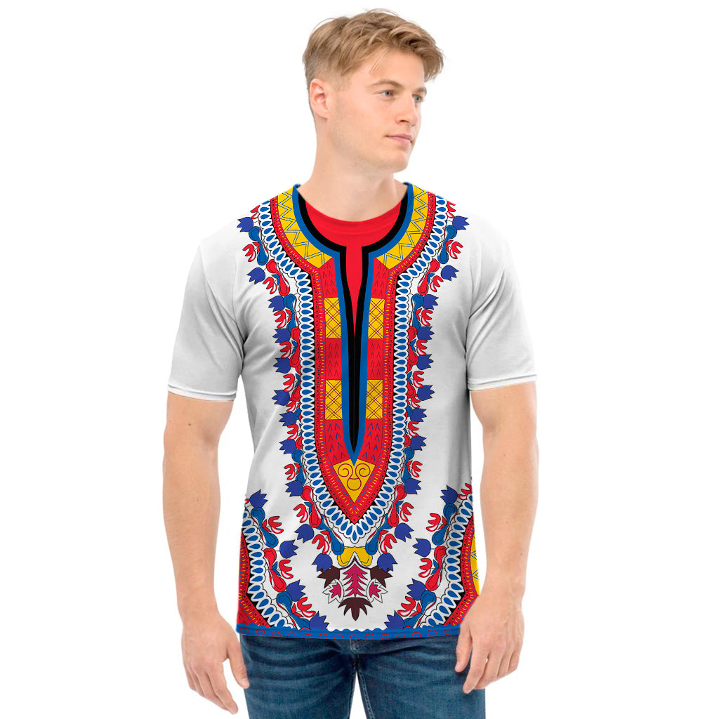 Red And White African Dashiki Print Men's T-Shirt