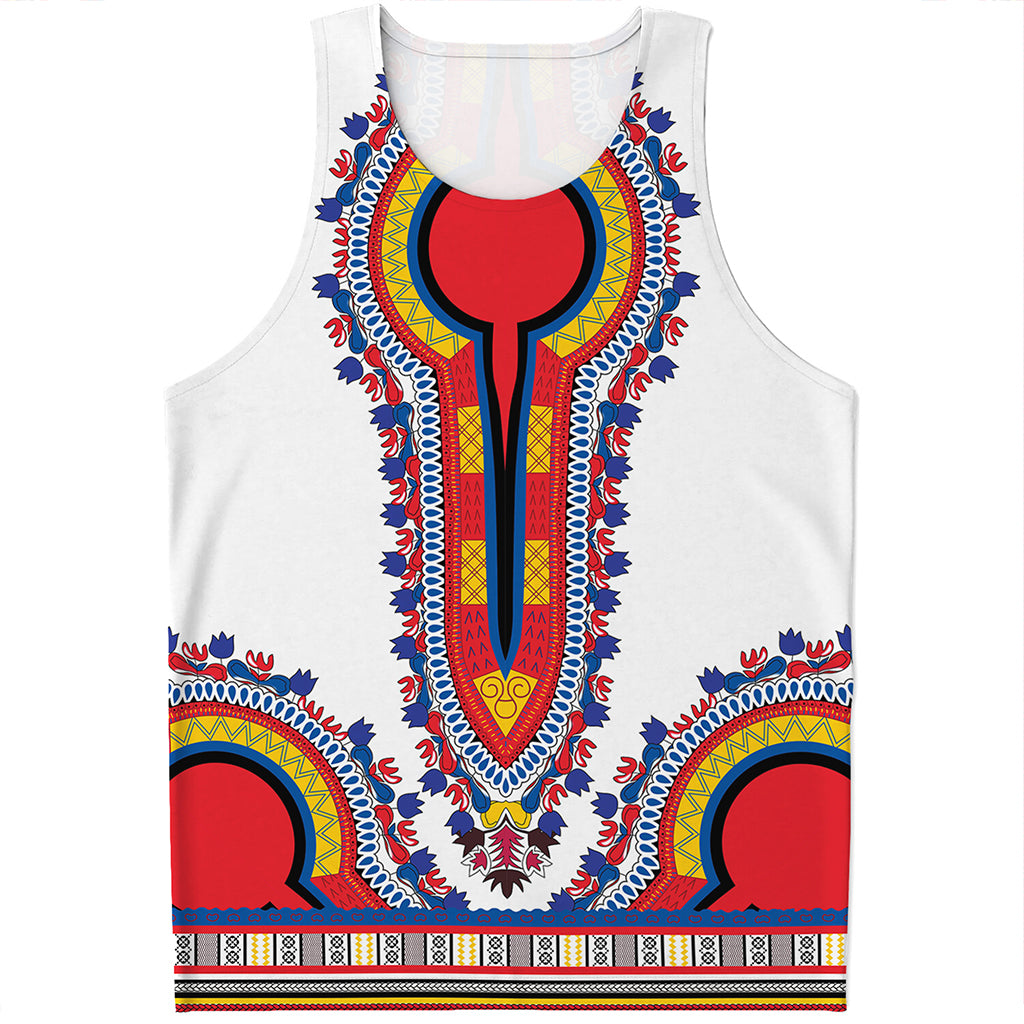 Red And White African Dashiki Print Men's Tank Top