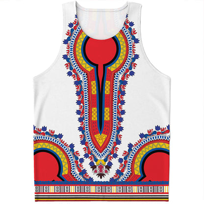 Red And White African Dashiki Print Men's Tank Top