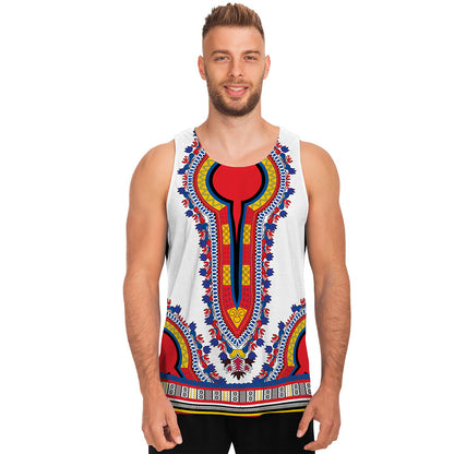 Red And White African Dashiki Print Men's Tank Top