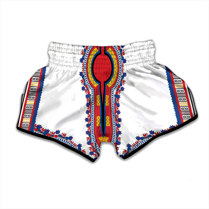 Red And White African Dashiki Print Muay Thai Boxing Shorts