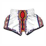 Red And White African Dashiki Print Muay Thai Boxing Shorts