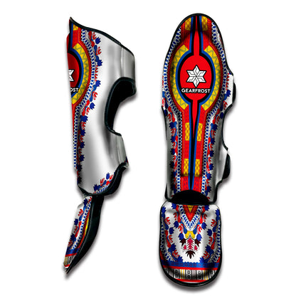 Red And White African Dashiki Print Muay Thai Shin Guard