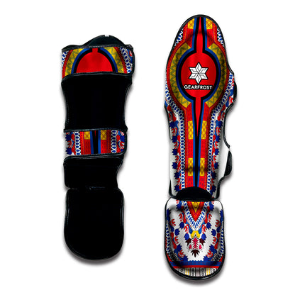 Red And White African Dashiki Print Muay Thai Shin Guard