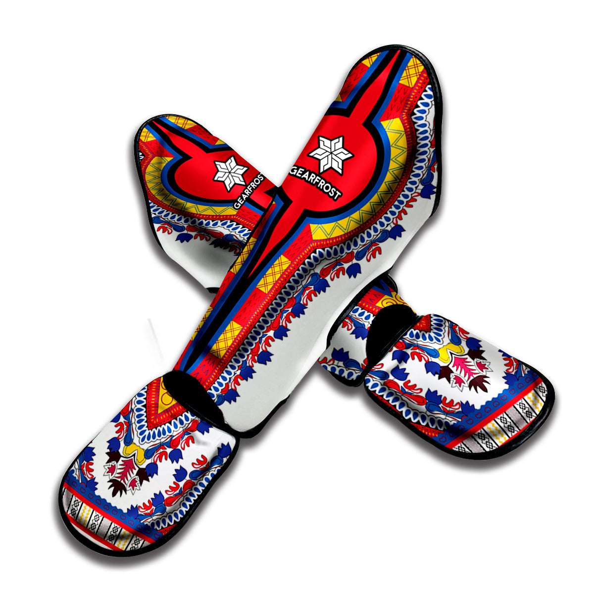 Red And White African Dashiki Print Muay Thai Shin Guard