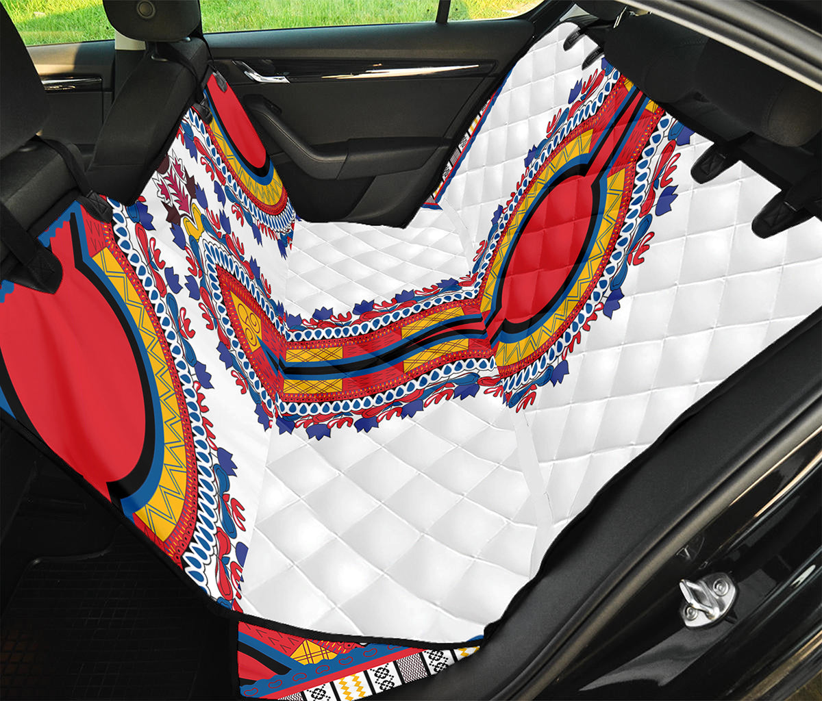 Red And White African Dashiki Print Pet Car Back Seat Cover