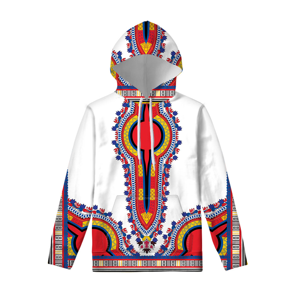 Red And White African Dashiki Print Pullover Hoodie