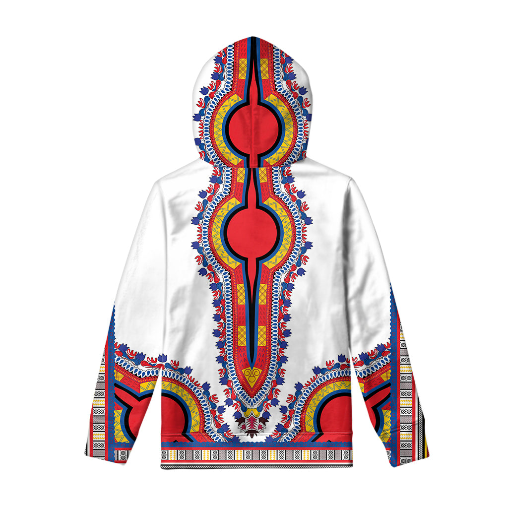 Red And White African Dashiki Print Pullover Hoodie